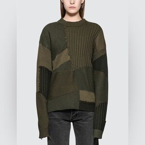 HELMUT LANG MILITARY GRUNGE CREW Long Sleeve Sweater Green Large